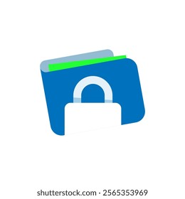 Flat illustration of e wallet with a padlock, secure money storage in digital accounts. for financial services, fintech apps, cybersecurity, or digital banking and payment systems