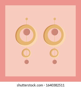 flat illustration of an earring on a pink background - for magazine, poster