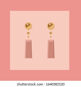 flat illustration of an earring on a pink background - for magazine, poster