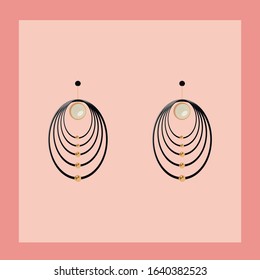 flat illustration of an earring on a pink background - for magazine, poster