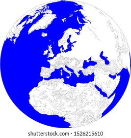 Flat illustration of Earth in white and blue colours isolated on white background