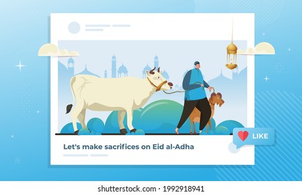Flat illustration for Eid al-Adha greetings on photo template
