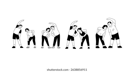 flat illustration of elderly couple stretching fitness concept