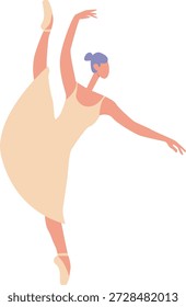 Flat Illustration of Elegant Ballet Dancer Performing High Kick