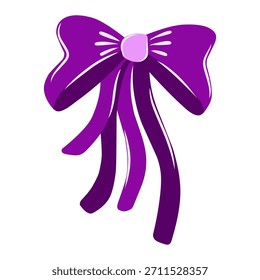 Flat illustration of elegant purple bow, hand drawn style clip art element perfect for sticker.