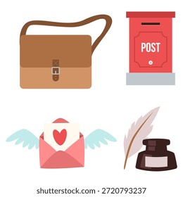 Ilustración plana Elementos de entrega e iconos de correspondencia