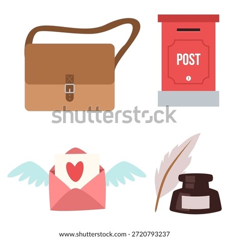 Flat Illustration Elements of Delivery and Correspondence Icons Set