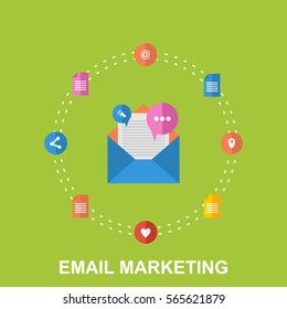 Flat Illustration of Email Marketing Design Concept with Cloud of Colorful Application Icons on Media Theme