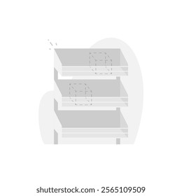 Flat illustration of empty store shelf. Minimalist design concept representing out of stock items, no products available, or empty inventory. for e commerce, retail, and business related projects