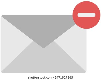 Flat illustration of envelope with minus sign isolated on white background.