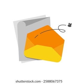 flat illustration of envelope with a paper behind it, symbolizing an empty inbox or no new messages. This design represents read messages, no new notifications, or outdated information