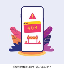 flat illustration of error, smart phone and social media used for print, app, web,