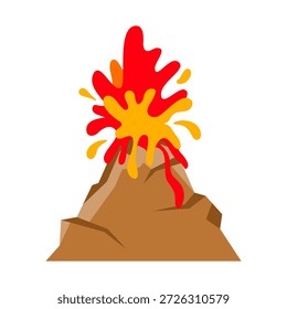 Flat illustration of erupting volcano with hot lava and smoke. Natural disaster concept suitable for education, geology, climate change, and hazard awareness projects