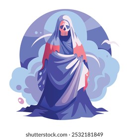 Una ilustración plana del fantasma malvado con la cabeza del cráneo