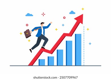 Flat illustration of executive breaking through barriers to reach peak performance in business