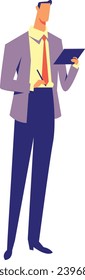 Flat Illustration of Faceless Businessman Character Taking Notes
