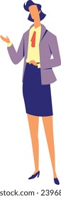 Flat Illustration of Faceless Businesswoman Character Explaining Something