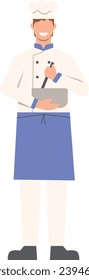 Flat Illustration of Faceless Male Chef Character Making a Food. Vector Design