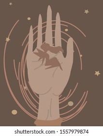 The flat illustration of fairy in brown colors