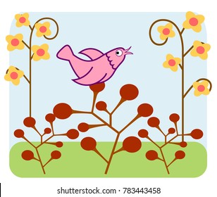 Flat illustration. Fairy-tale forest in the summer.