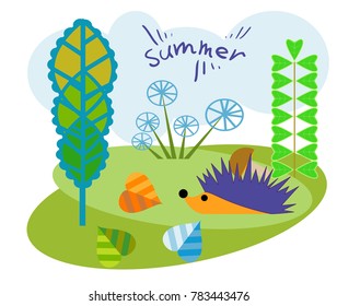 Flat illustration. Fairy-tale forest in the summer.