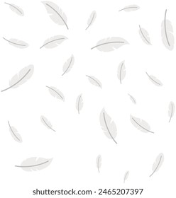 Flat illustration of falling feathers isolated on white background.