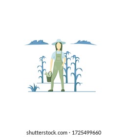 flat illustration of farmer harvesting corn vector