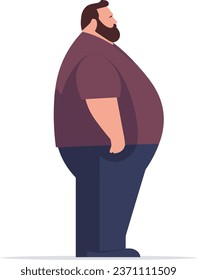 Flat Illustration of Fat Bulky Guy, Obesity
