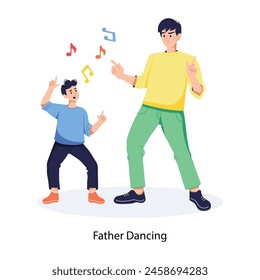 A flat illustration of father dancing with son