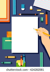 Ilustración plana con una colección de artículos de arte