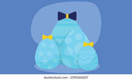 flat illustration featuring a collection of colorful Easter eggs, adorned with various patterns and designs