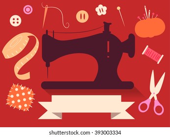 Flat Illustration Featuring Cute Sewing Elements