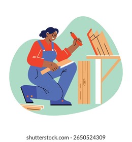 A flat illustration of female carpenter