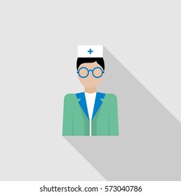 Flat Illustration of a Female Doctor. Long Shadow Icon