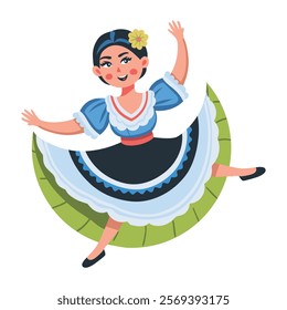 A flat illustration of a female folk dancer 