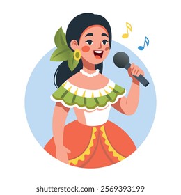 A flat illustration of female mexican singer 