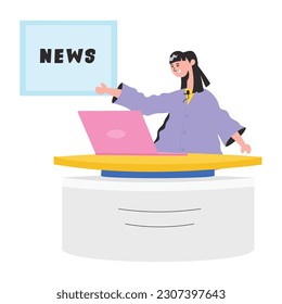 A flat illustration of female newscaster 
