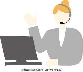Flat illustration of a female operator wearing an intercom flat vector illustration