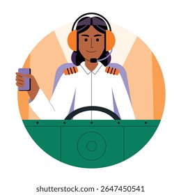 A flat illustration of female pilot