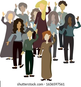 Flat illustration of feminism. female voting. Women's community. a group of people. March 8. women's Day. female protest. Designing for Change. hand-drawn posters. demonstration.