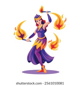 A flat illustration of fire dancer character 

