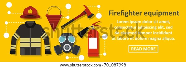 Flat illustration of firefighter\
equipment banner horizontal vector concept for\
web