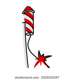 flat illustration of a fireworks rocket taking off on a stick, made in red and white, stylized as the Canadian flag. Rocket from a fireworks display with a bright fire. Bright colors of isolated objec - Powered by Shutterstock - Get 15% off with code: PIKWIZARD15
