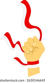 A flat illustration of a fist holding a red and white ribbon, symbolizing Indonesian Independence Day. Perfect for celebrating the country's freedom and national pride.