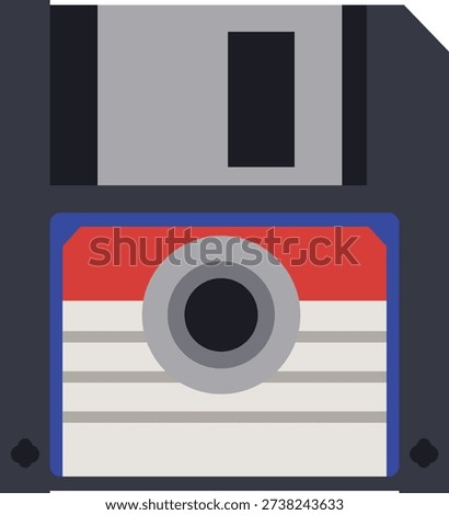 Flat illustration of a floppy disk storage icon with a central label and shutter
