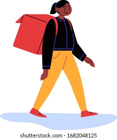 Flat illustration of a food delivery person walking with thermobags