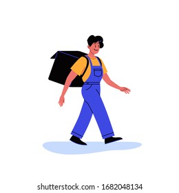 Flat illustration of a food delivery person walking with thermobags