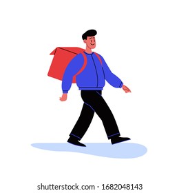Flat illustration of a food delivery person walking with thermobags
