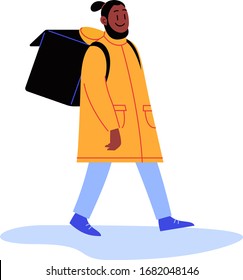 Flat illustration of a food delivery person walking with thermobags