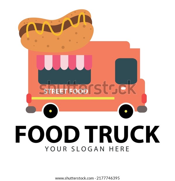 Flat illustration of a food\
truck. Composition of modern design concept for food delivery\
service vehicle. Web graphics, advertisements, brochures, business\
templates